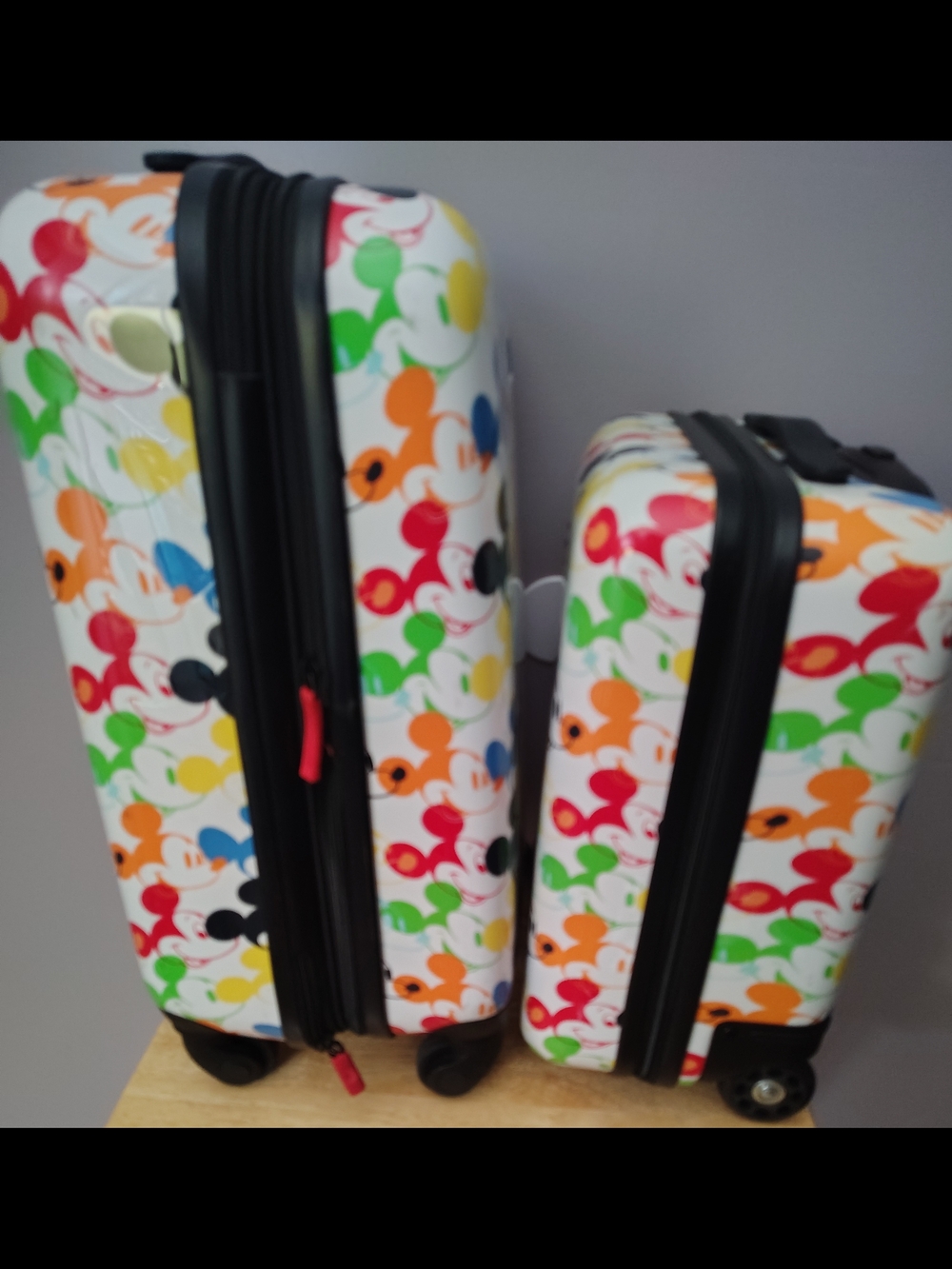 Colorful Mickey Head Print Hardside Luggage Set - White Multicolor